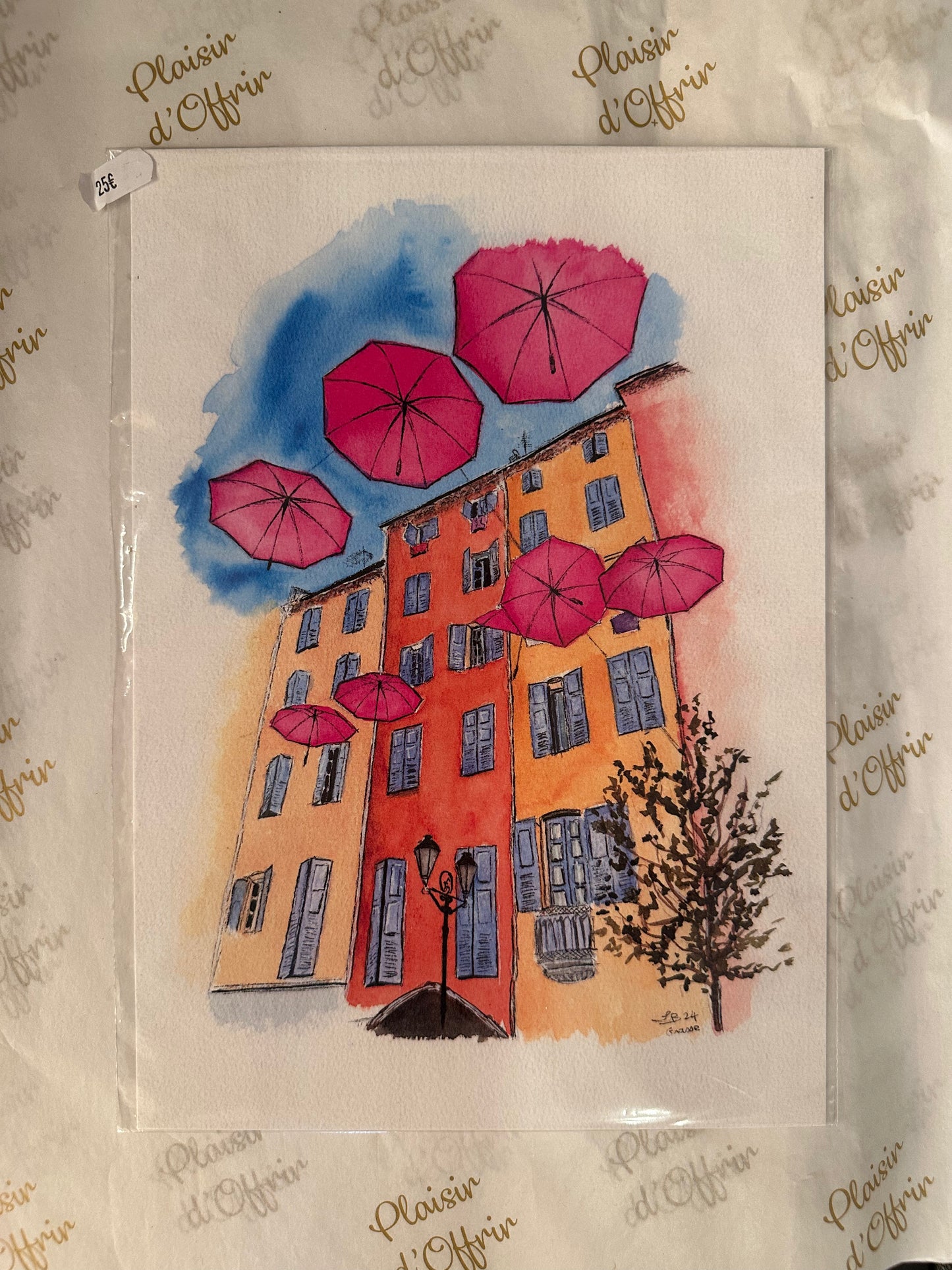 Affiche Grasse - Parapluie rose